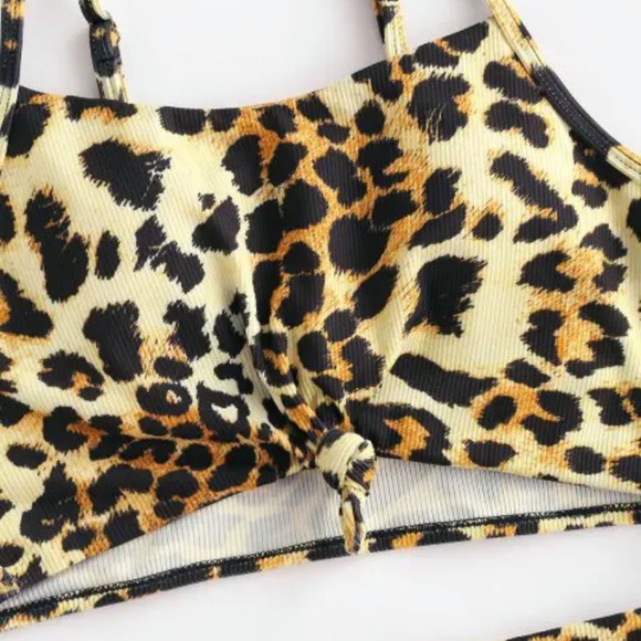ZAFUL Leopard Knotted Ribbed High Waisted Tankini Swimwear - L NEVER WORN - Picture 6 of 6